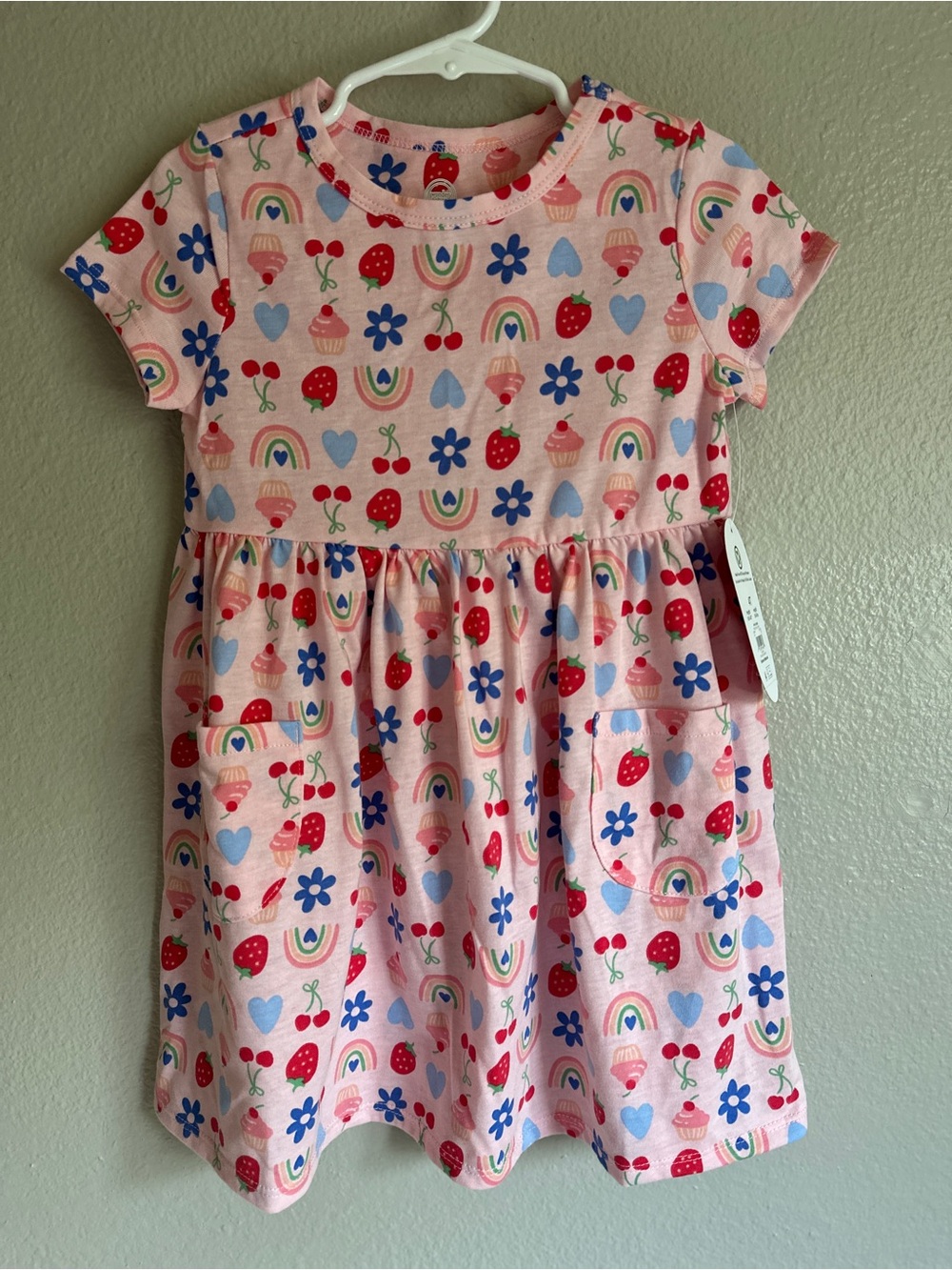 NWT Wonder Nation size 4T short sleeve pocket dress floral fruit print